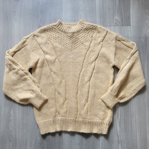 Lauren Conrad Womens Medium Beige Cable Knit Sweater With Metallic Accents - Picture 4 of 6